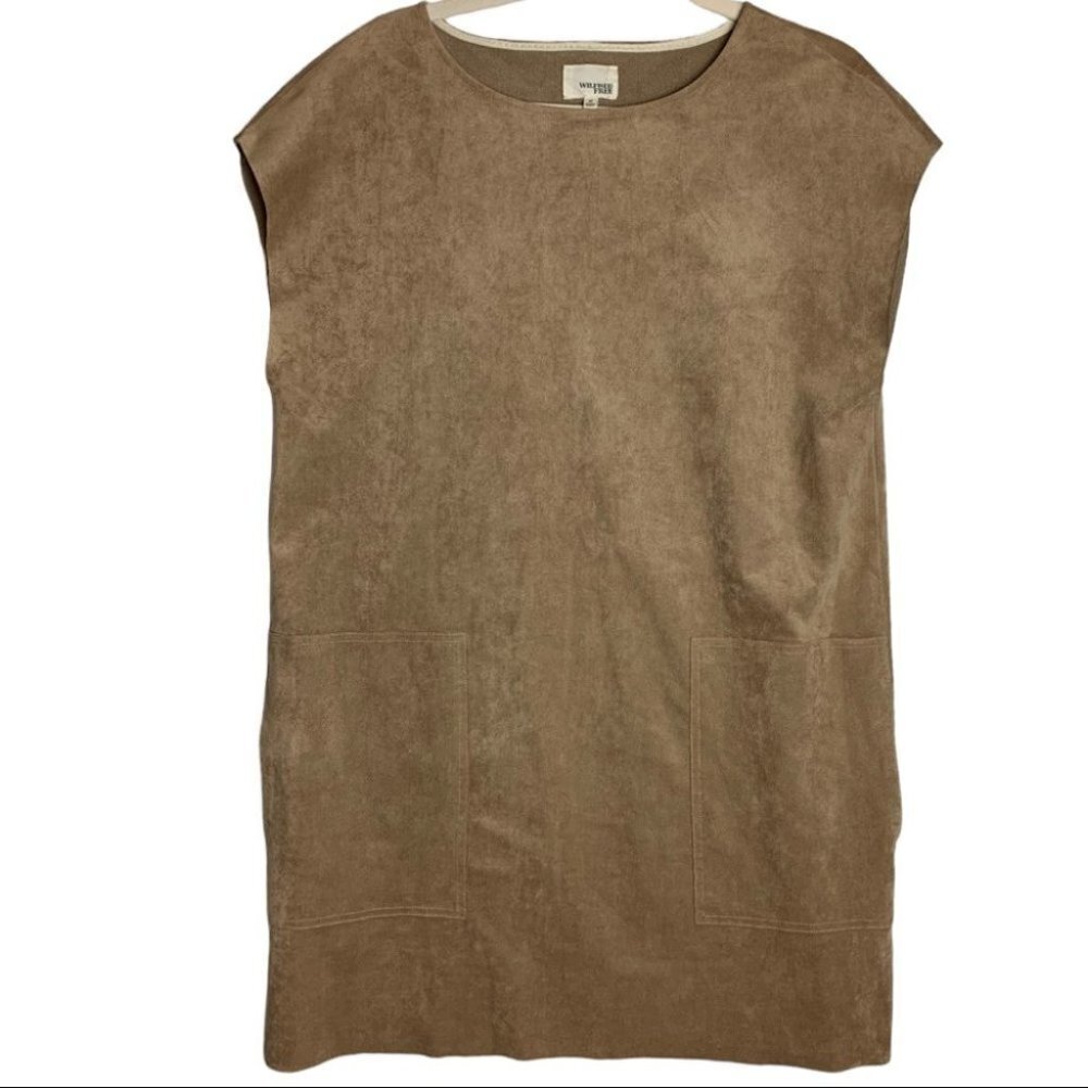 45. Wilfred Free Nori vegan Faux Suede Mini Dress Camel Size Medium  Aritzia - Picture 3 of 10